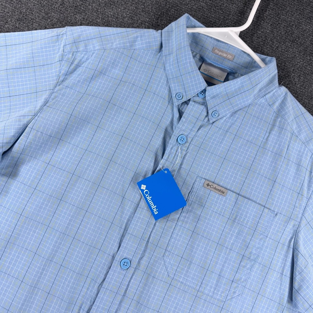 Columbia Button Down Shirt‎ Mens S Small Blue Rivermont Plaid Short Sleeve NWT